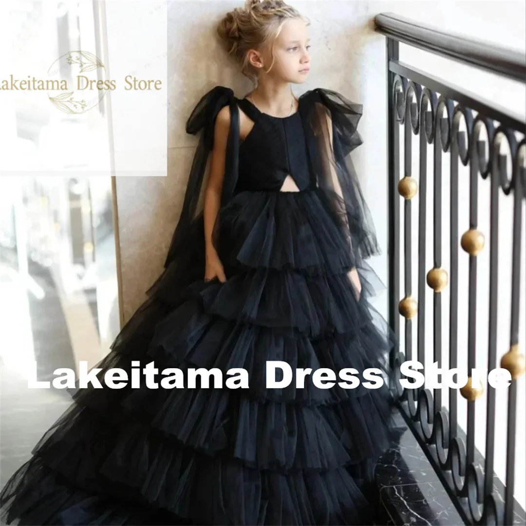 

Customization Wedding Tiered Floor Length Kids Flower Girl Dress For Elegant Spaghetti Straps Sleeveless Birthday Party Bridesma