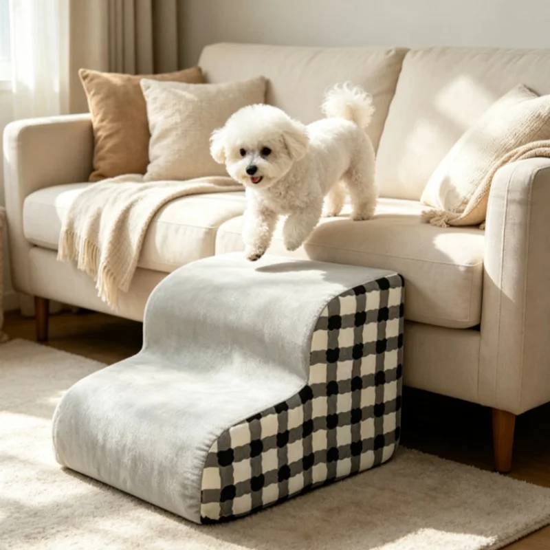 2-Step Soft Pet Stairs For Small Dogs Anti-Slip Flannel Dog Ramp Steps with Removable Cover - view 3