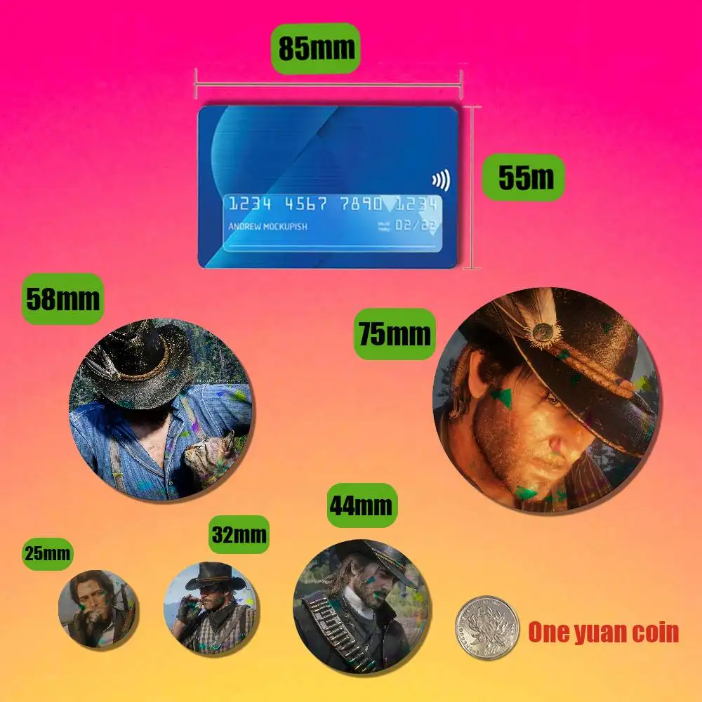 For Arthur Morgan Badge Cover Custom Pin Insignia Emblem Round Button 58mm 44mm Laser Film