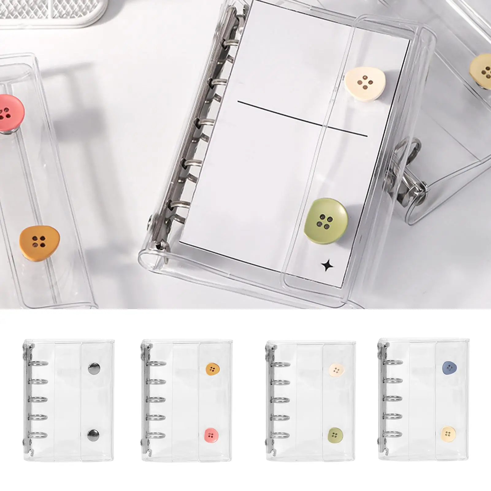 M5 PVC-Ordner mit zwei Verschlüssen, transparenter weicher Einband mit farbigen Clips, Taschenseiten für Karten, Fotos, Fotoalbum