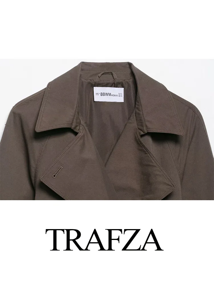 معاطف عصرية للخريف للسيدات من TRAFZA بياقة مقلوبة وأكمام طويلة ورباط علوي سترات نسائية أنيقة واحدة الصدر #4