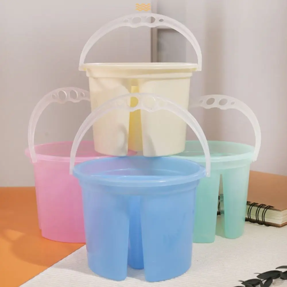 

2 Pcs Thickened Design Paint Brush Wash Bucket Multifunctional Translucent Art Brush Bucket Colorful with Handle