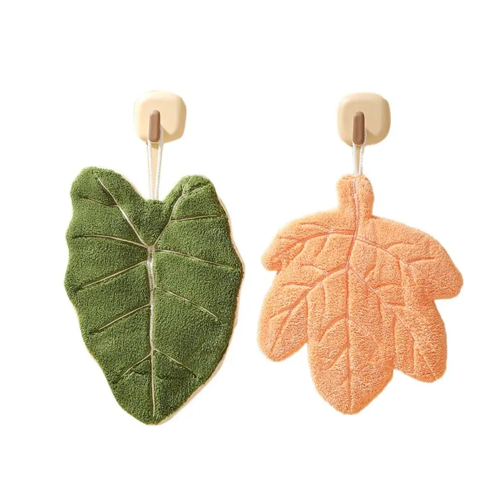 منشفة يد ناعمة بطبقة مزدوجة على شكل أوراق شجر ماصة سميكة معلقة من قماش اليد سرعة منديل جاف للحمام المطبخ #2