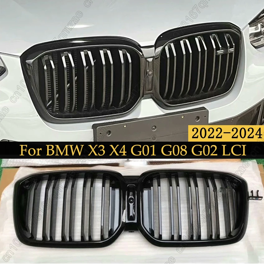 

Front Bumper Grilles Kidney Racing Grill Single/Dual Slat Style For BMW X3 X4 G01 G08 G02 LCI 2022-2024 ABS Replacement Grille