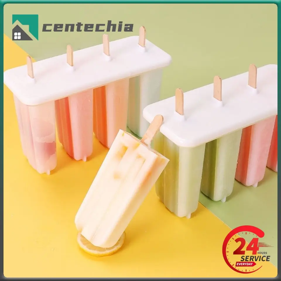 4 Grids Ice Cream Mold Reusable DIY Homemade Jelly Popsicle Molds Self-made Frozen Ice Cream Popsicle Box Artifact With Lids