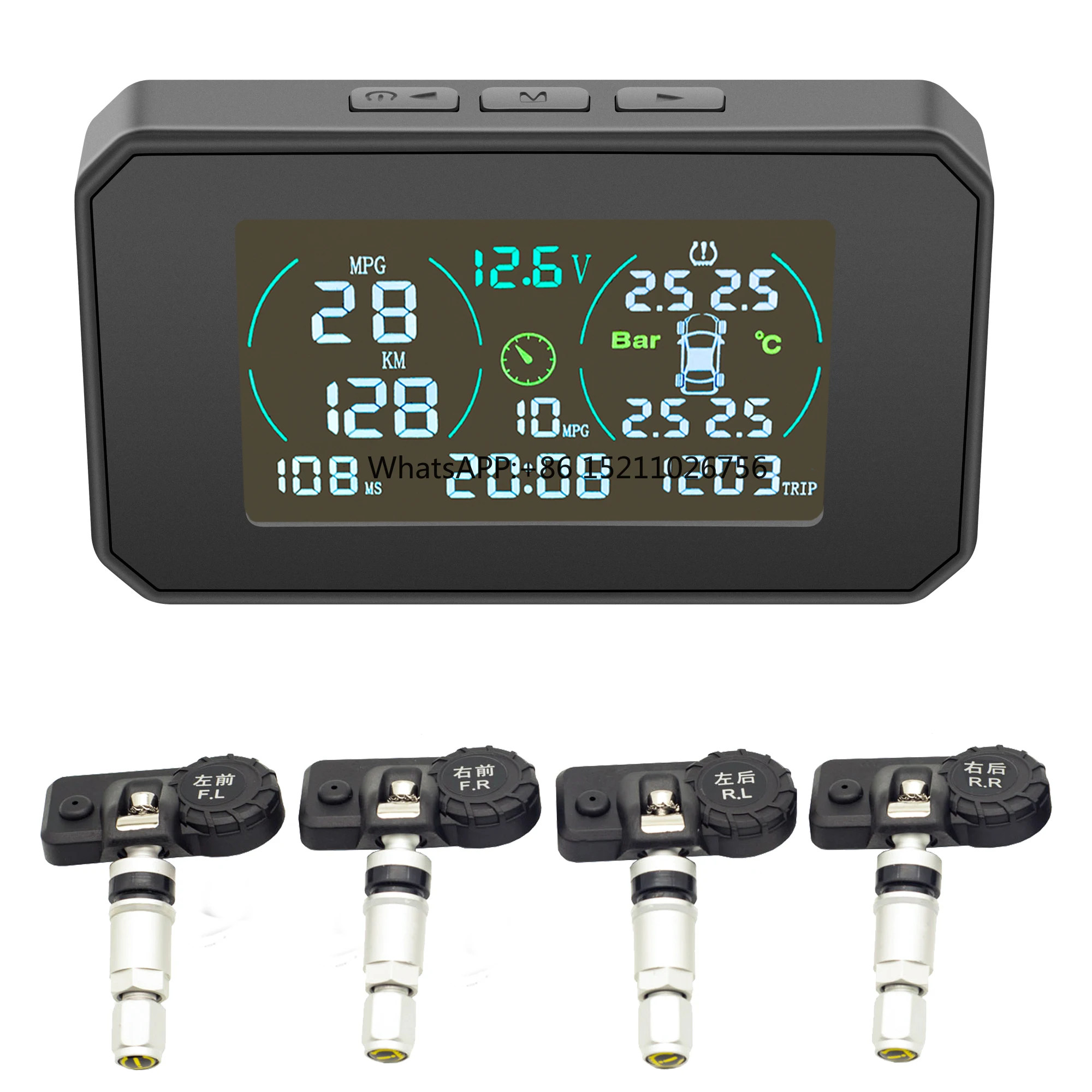 

OEM wireless solar tire pressure detection system 433M high-definition digital tire monitoring system clock TPMS