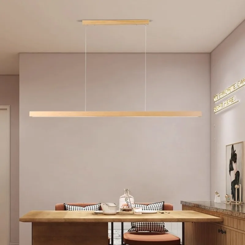 Modern Simple Pendant Lights Wooden Long Linear Hanging Lamp Table LED Light Kitchen Island Lighting Dining Living Room Office