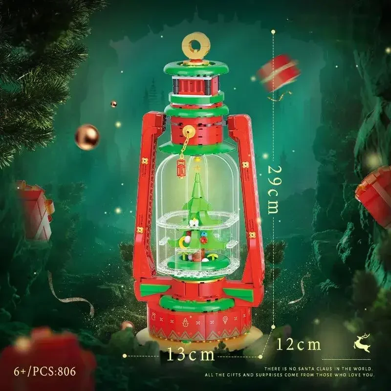 

TOYLINX Рождественский красный снег 806 шт. с праздничной елкой, набор для украшения дома, рождественская елка, строительные блоки, модель для детей