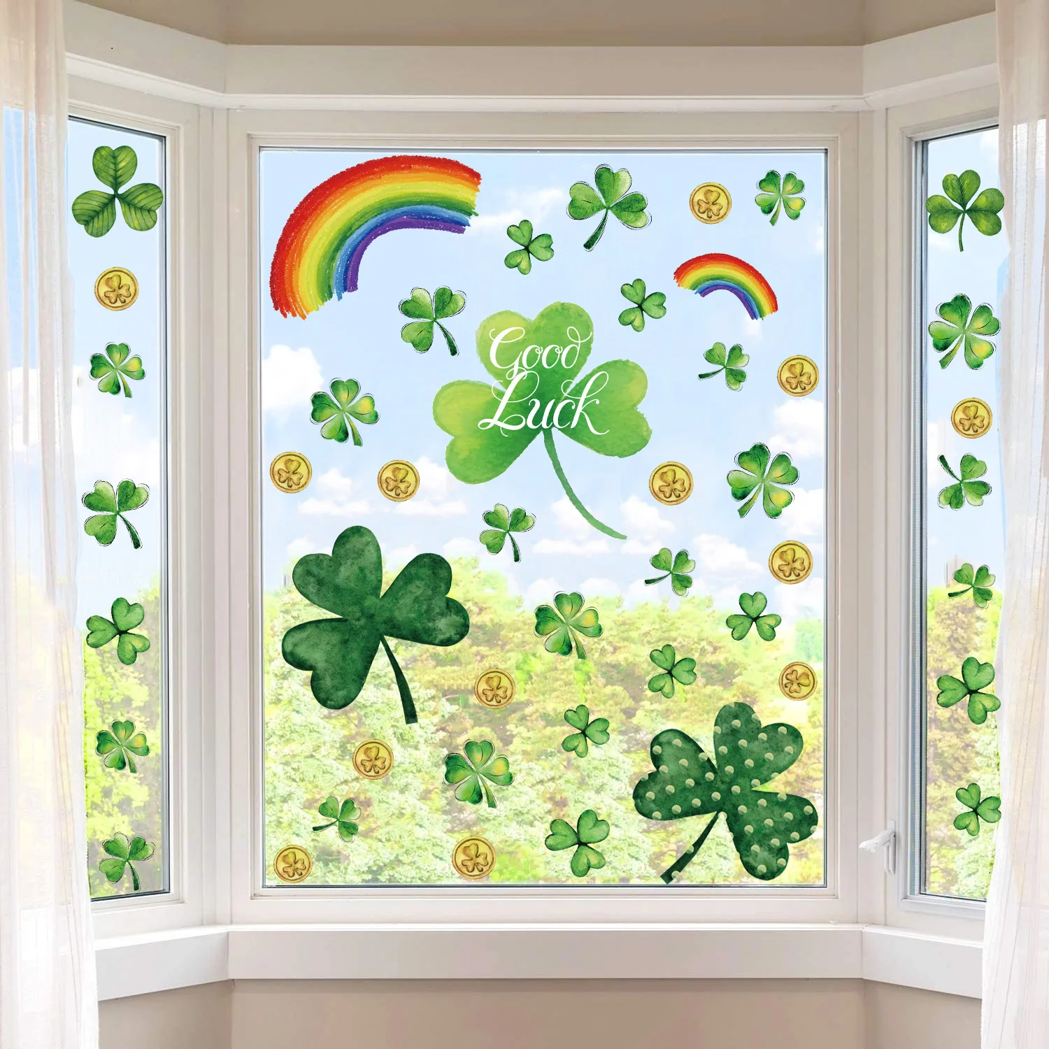 8PCS/ Set PVC Shamrocks Window Stickers Waterproof Static Cling for Window Glass Door Mirror St Patricks Day Decoration Sticker