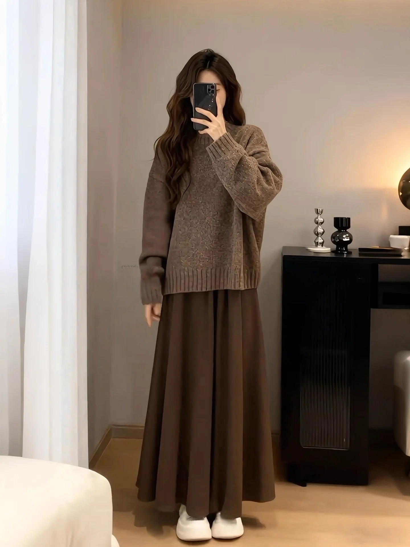 

Soft Cozy Knitted Sweater And Skirt Set for Women Winter Faion Loose Fit Warm Casual Sle High Waist round Ne Two Piece Set