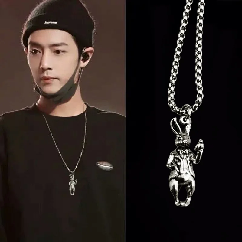 Rabbit Xiao Zhan New Star Same Hip Hop Pendant Rabbit Earphones Necklace Gift for Men and Women