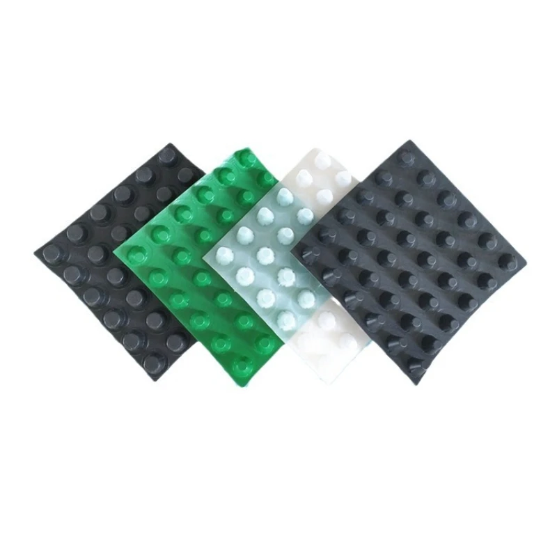 Plastic drainage boards are used on rooftops, basement and garage drainage boards, and 25mm concave and convex drainage boards