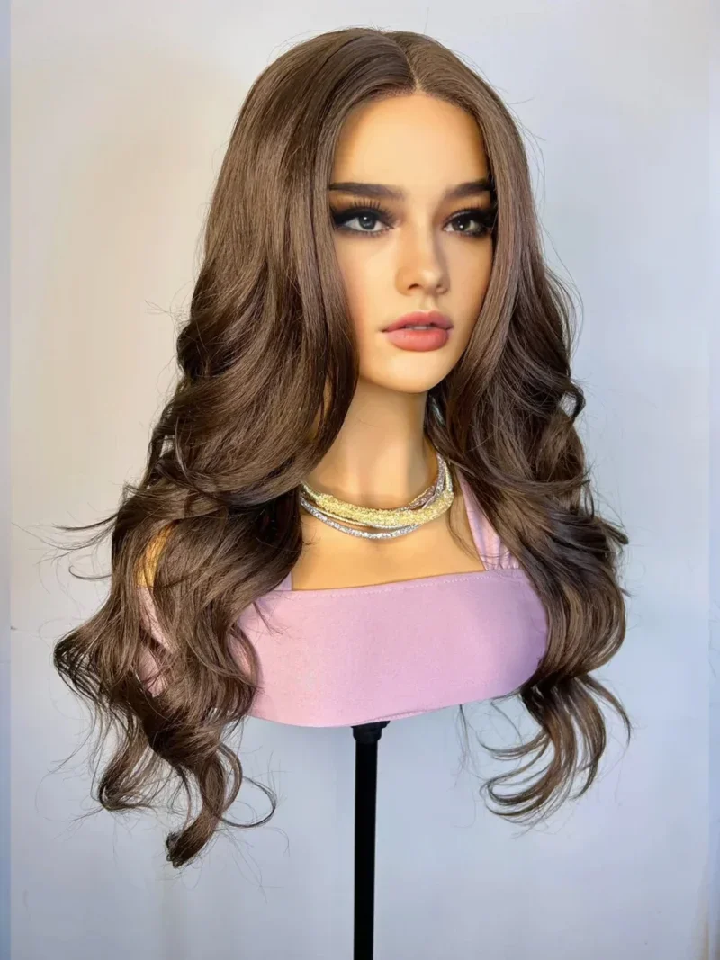 Glueless Soft 26Inch Brown 5x5 Silk Base Wave Jewish Human Hair With Baby Hair HD Lace European Hair Preplucked  Daily