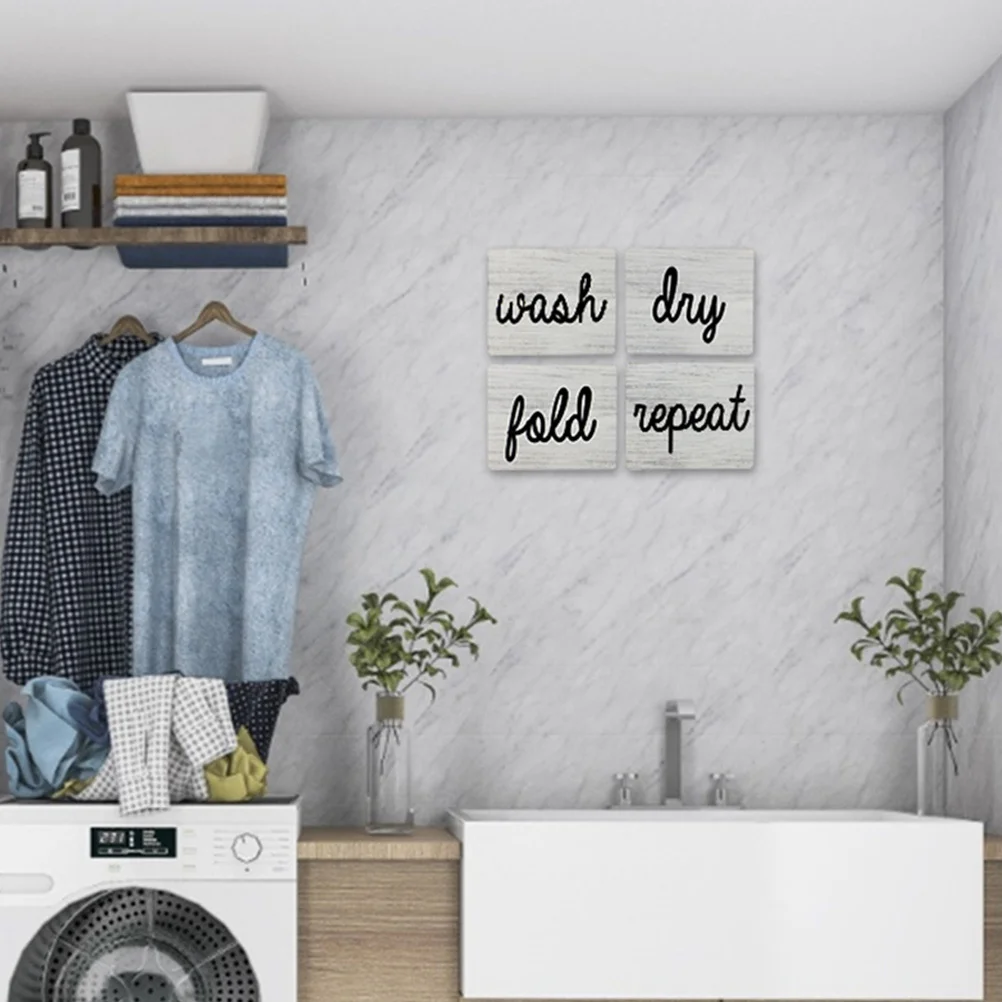

4Pcs Mini Art Signs Creative Wooden Pendants for Laundry Wall Decor Stylish Household Decorations Farmhouse Room Pendant