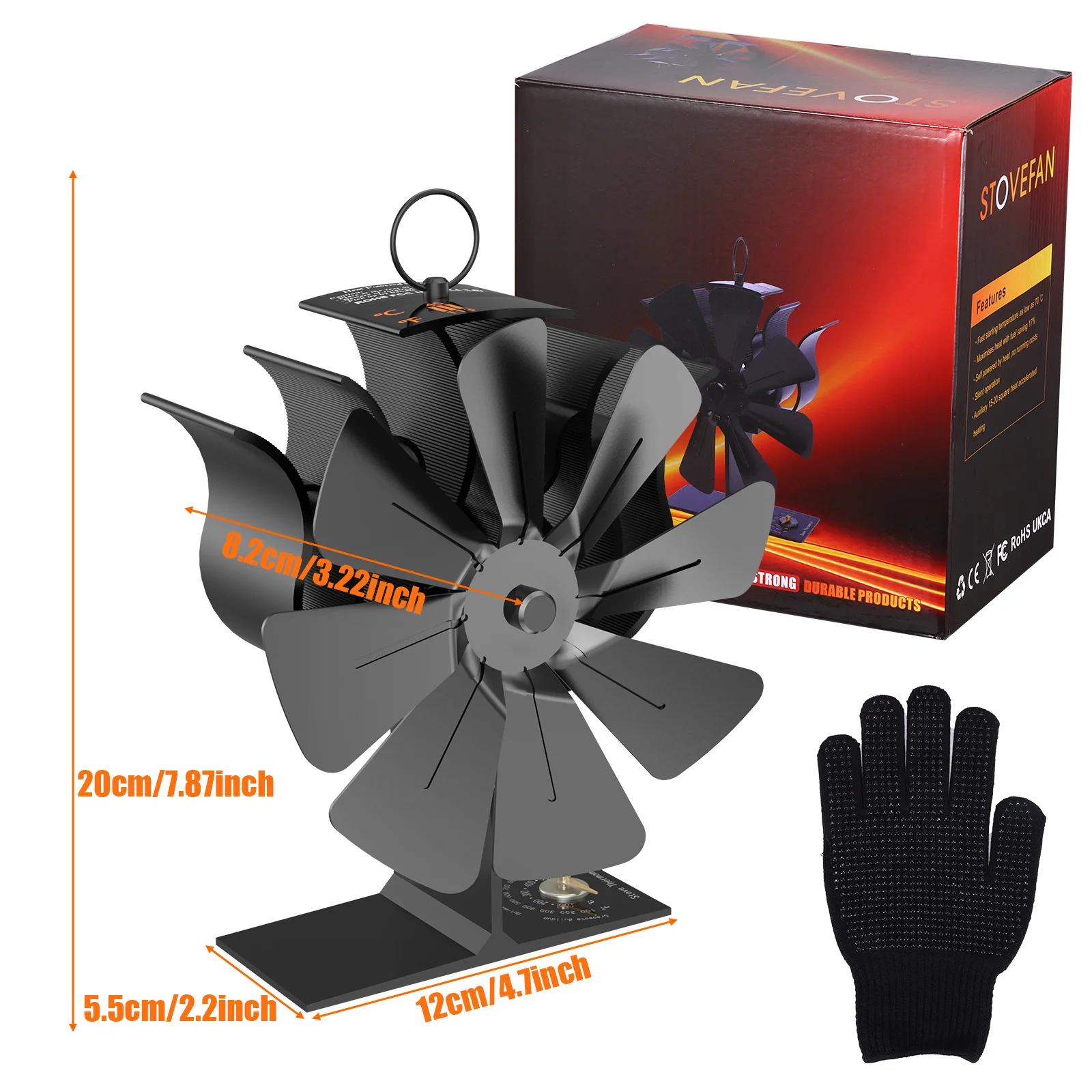 8 blade stove fan heat,heat powered fan with temperature display strip fireplace fan log  fan silent operation circulation