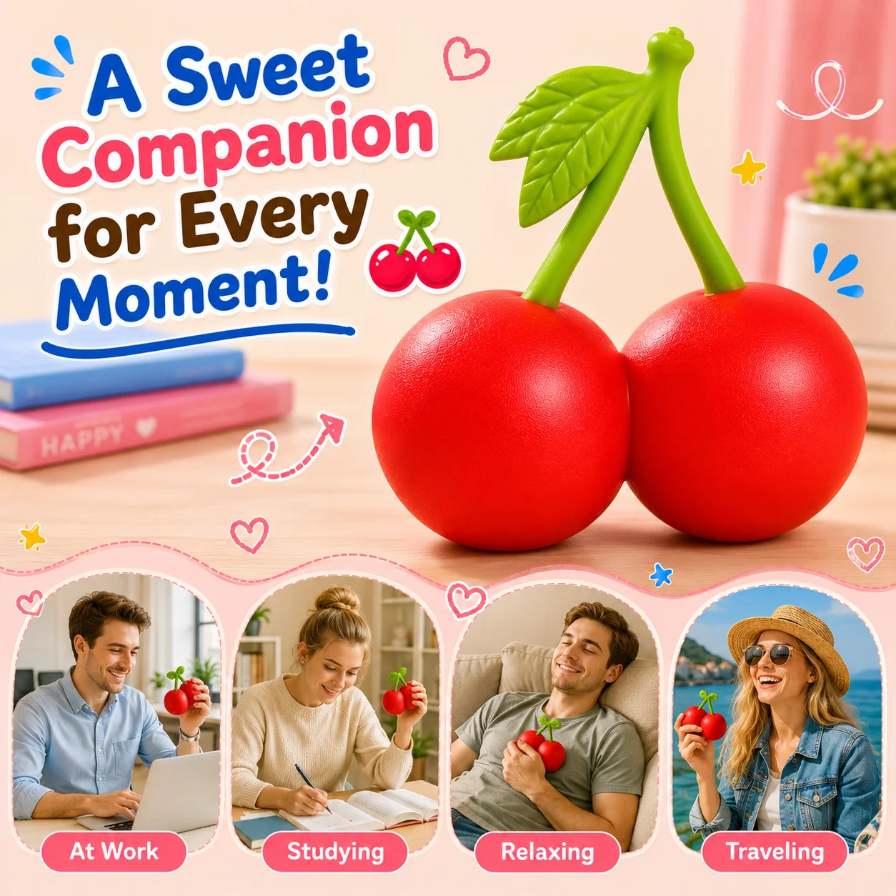 Cherry Squishy Squeeze Toy, Giant Double Cherry Fruit Style Filled Squishy with Slow Rising Soft Tactile Feel