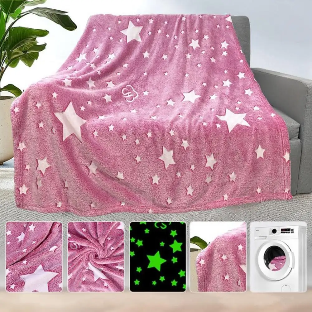 150cm Winter Blanket Glow Dark Star Pattern Comfortable Touch Pink Fleece Blanket Thanksgiving