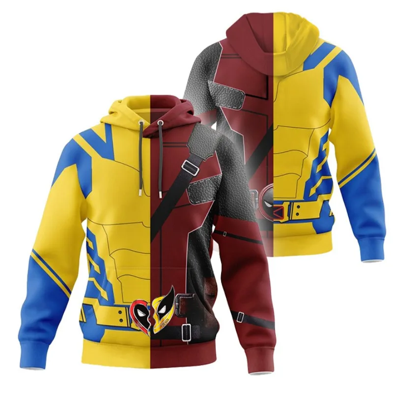 

2024 Movie Deadpool Wolverine Cosplay Hoodie Superhero 3D Polyester Autumn Halloween Unisex Jacket Thin Party Costume