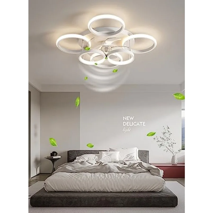 

Low Profile Ceiling Fan with Light Modern, Bedroom Ceiling Smart Fan with LED, Fandelier Ceiling Fan Flush Mount 25.6-inch, 300