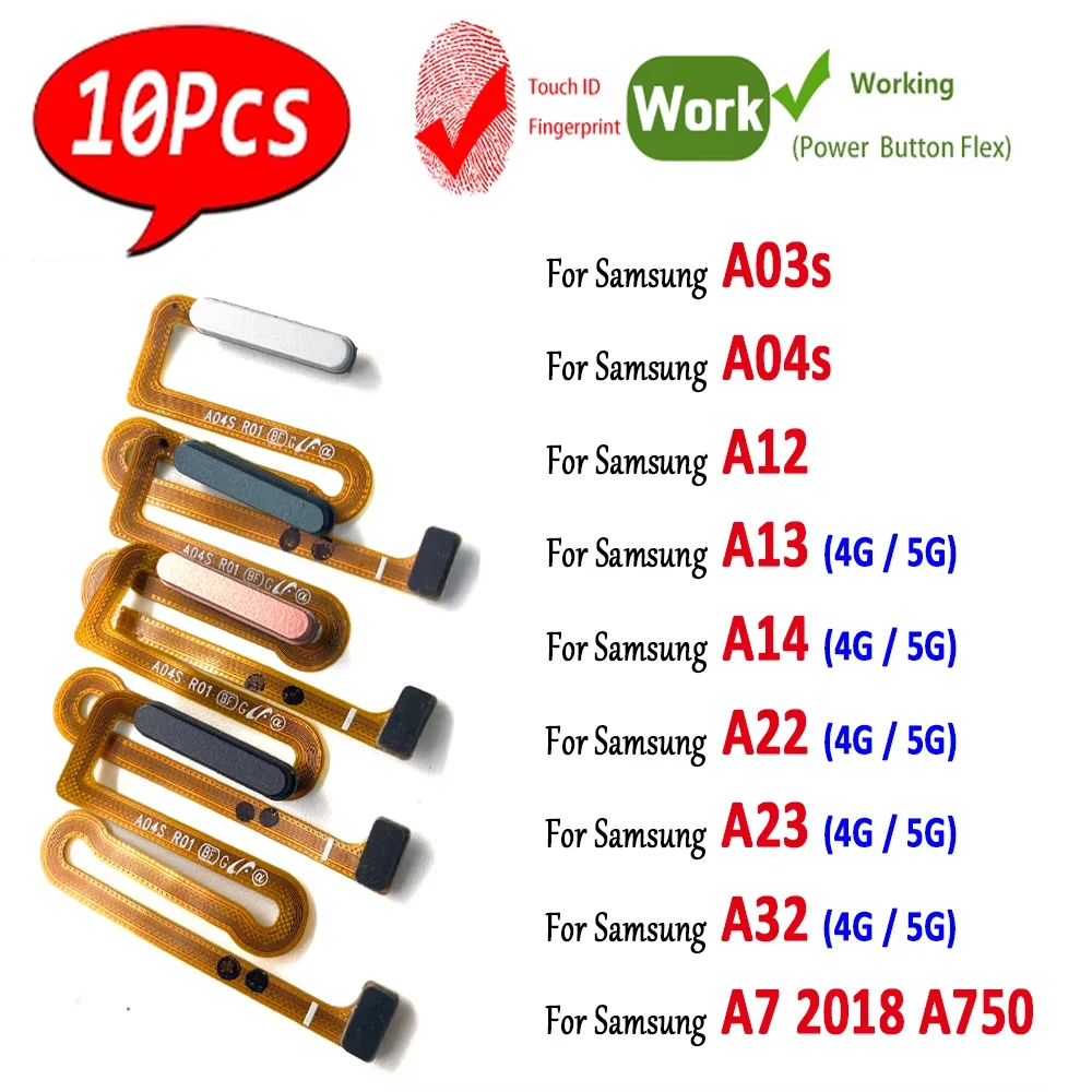 10Pcs, NEW Tested For Samsung A32 A14 A13 5G A22 A23 A13 4G A04S A03S A12 Fingerprint Sensor Scanner Keypad Home Button Cable