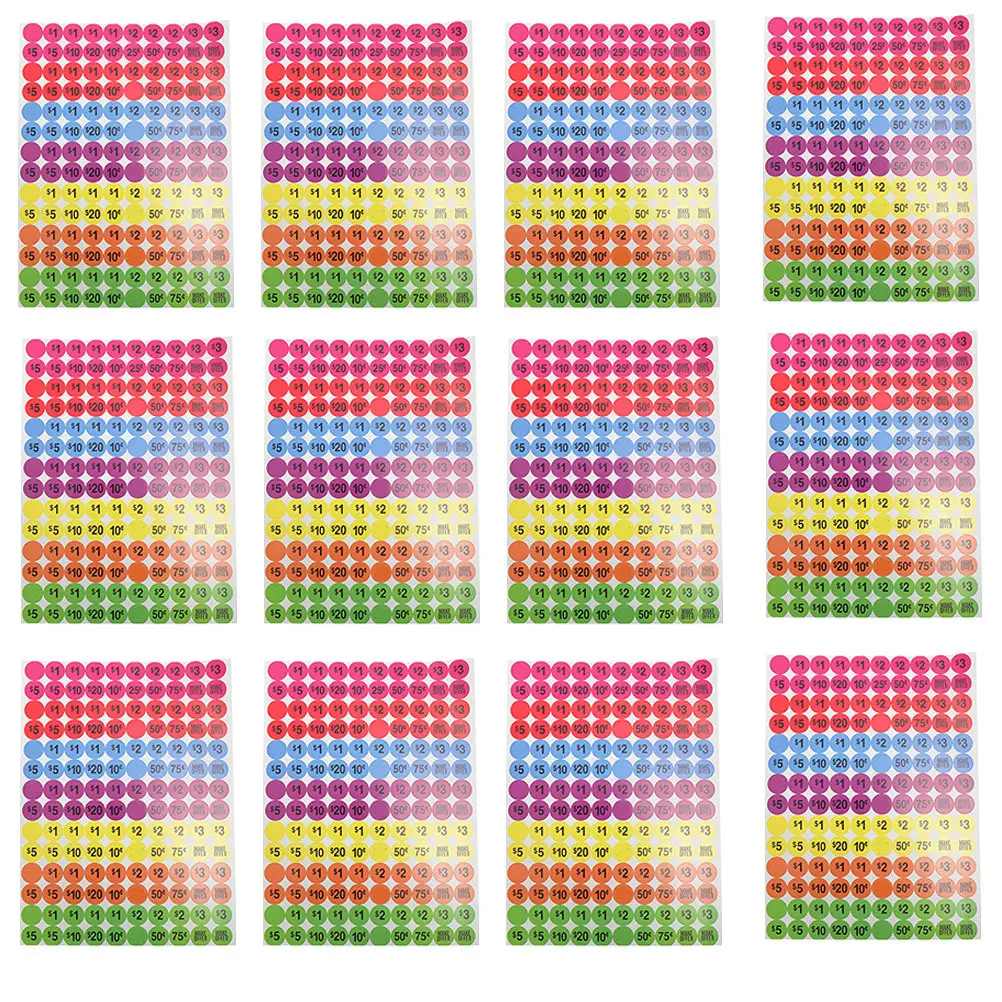 20Sheets Price Label Tags Round Paper Number Price Signs Bright Color Highlight Sales Tags for Supermarket Mall Shop Retail