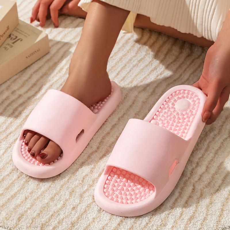 New Summer Solid Color Couple Sandals Concise Non-slip Bathroom Indoor Slides Men Women Massage Slippers Ladies\' Home Flip Flops