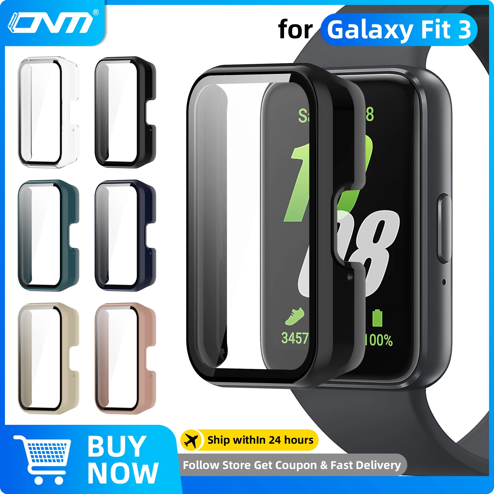 Glass+Case for Samsung Galaxy Fit 3 Tempered Glass Screen Protector & Hard PC Protective Bumper for Galaxy Fit3 Accessories