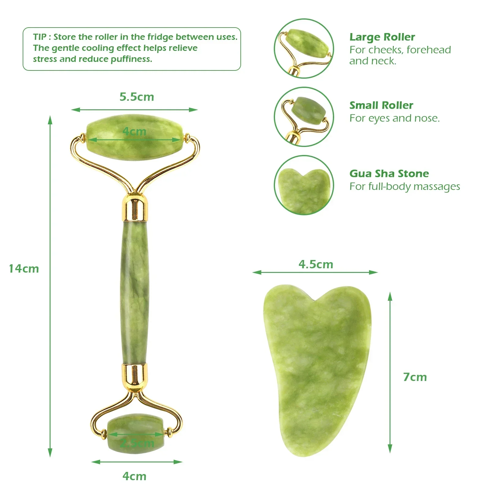 Natural Facial Massager Face Roller Gua Sha Scraper Đôi đầu Lăn Đá Ngọc Bích Chăm sóc da Thạch anh hồng Massage cho khuôn mặt Cơ thể làm đẹp sức khỏe nâng cơ mặt Dụng cụ