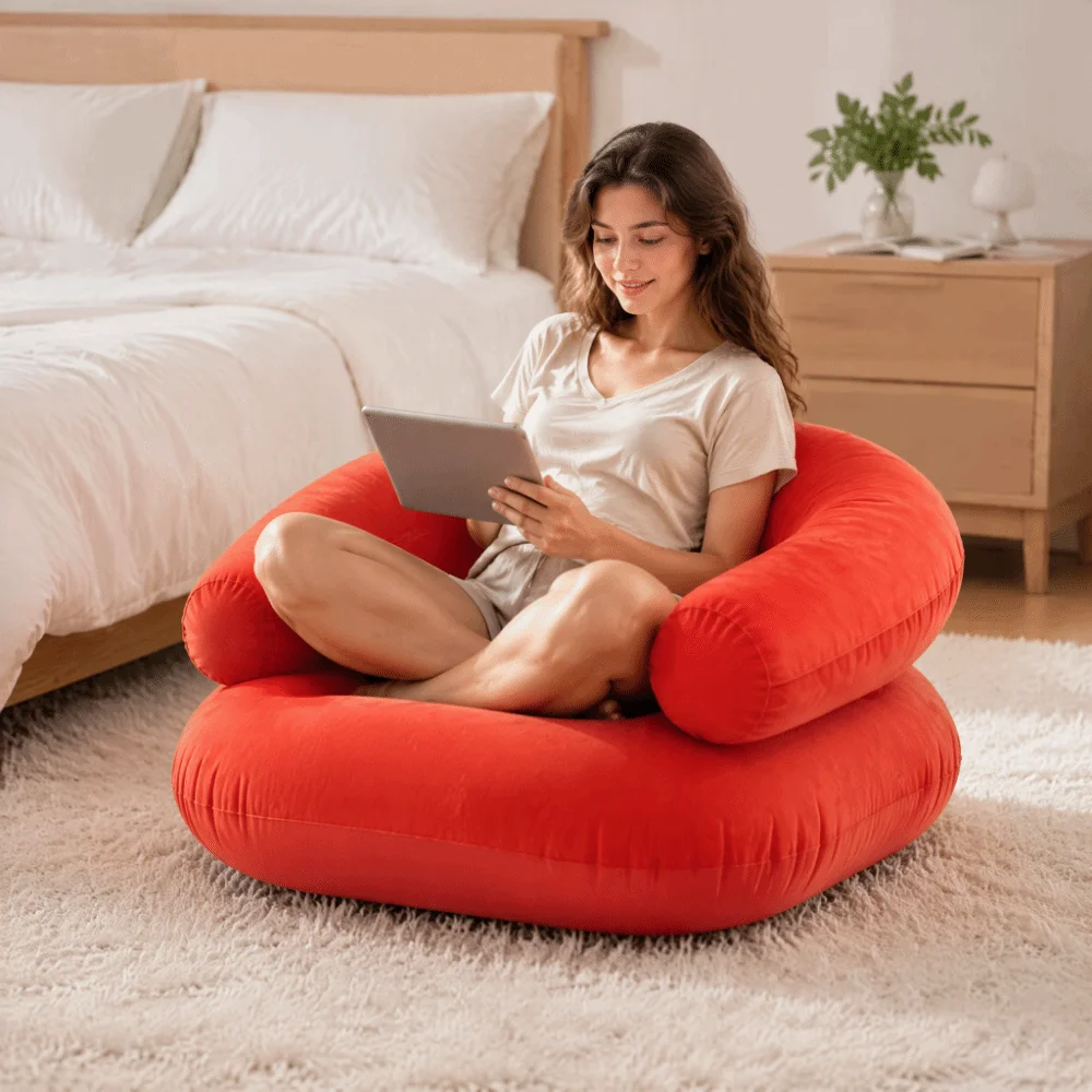 U-shaped Inflatable Lazy Sofa Portable With Armrests Inflatable Single Sofa Flocking With Backrest Inflatable Flocking Chair