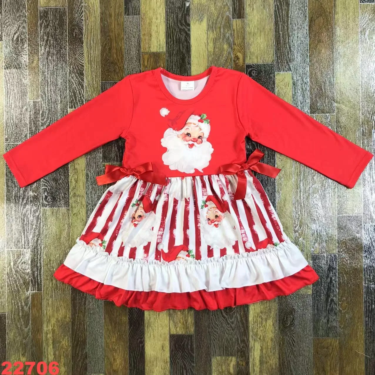 Vestido rojo de otoño de Papá Noel de dibujos animados para niñas, ropa dulce para exteriores para bebés, ropa para niños de 0 a 16 años