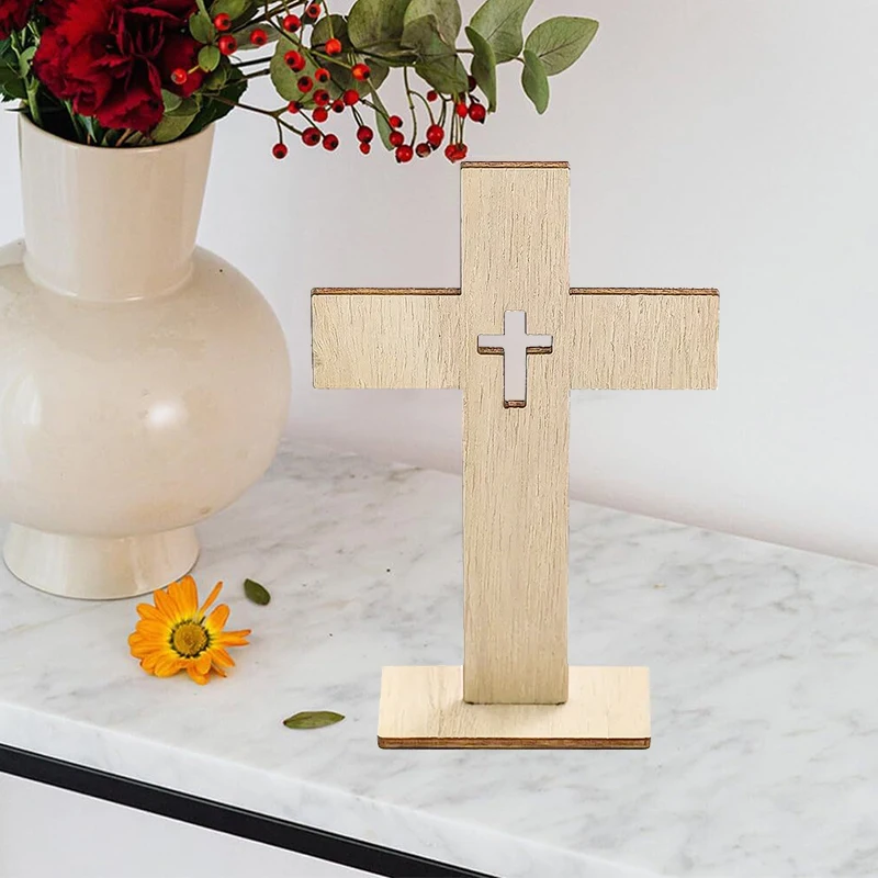 YOMDID 6 قطعة الصلبان الخشبية الدائمة الصليب المسيحية المعمودية الجدول المركزية الأولى بالتواصل ديكور كشك الصور الدعائم