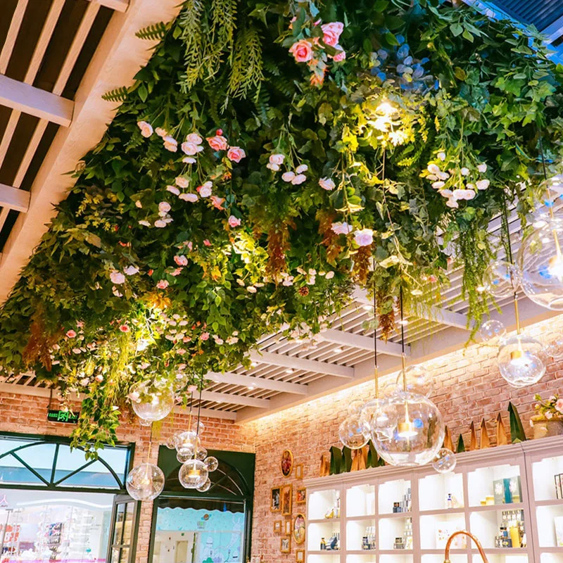 Simulation of green plant ceiling ceiling indoor soft landscaping rattan green leaves online celebrity top plastic fake