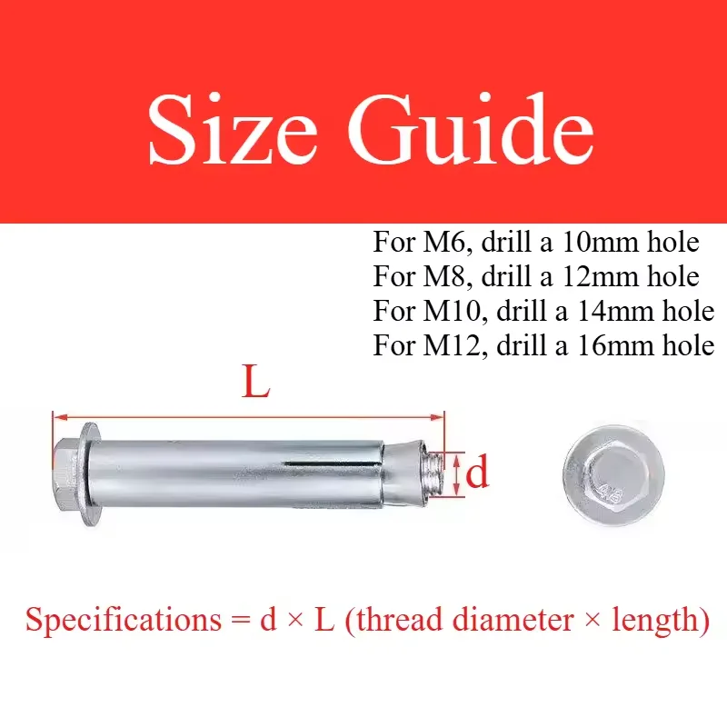 2-20pcs Galvanised Carbon Steel Outer Hexagon Expansion Screws M6 M8 M10 M12 Built in Floor Expansion Bolts
