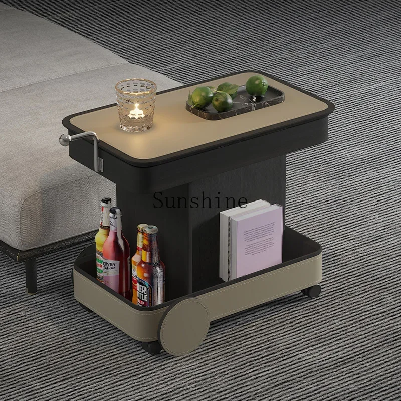 

Italian minimalist saddle leather edge table can be lifted and lowered mobile coffee table