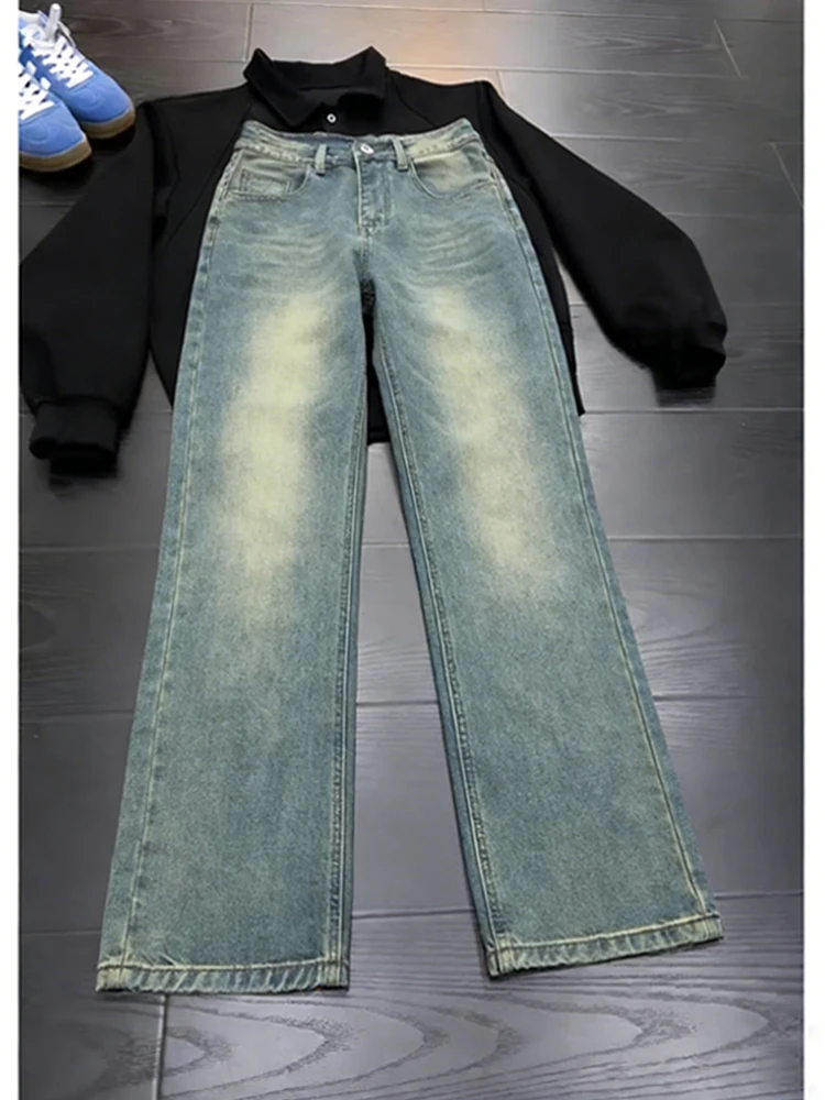 

Waed American Blue Men's Jeans High Street Vintage Straight Leg Micro Flared Pants CleanFit Cotton Polyester Blend Jeans