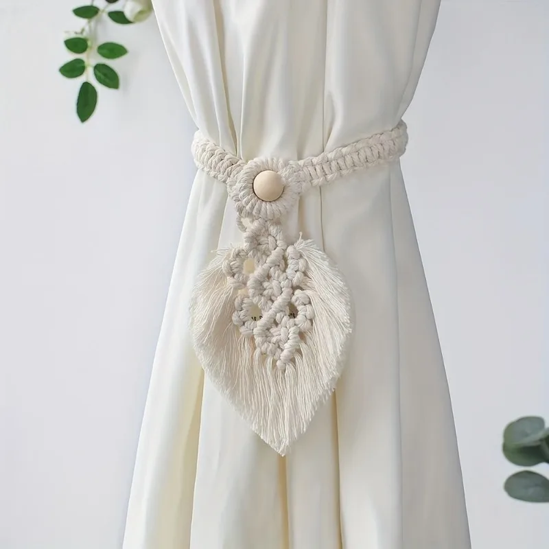 1pc Woven Bohemian Leaf Curtain Tiebacks, for Bedroom Living Room Home Decor