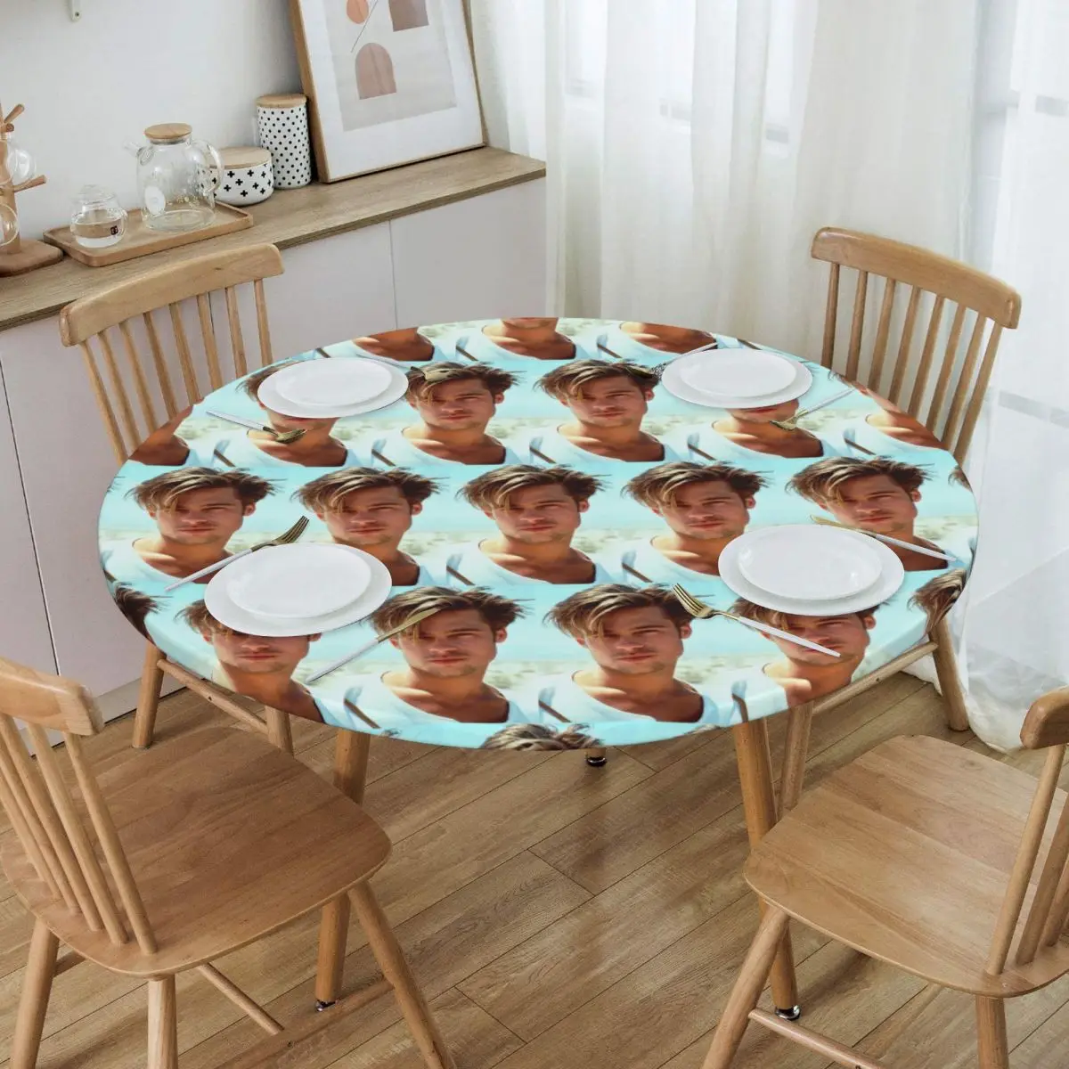 Secret Brad Pitt Gifts Movie Fan Waterproof Round Tablecloth Oilproof Table Cloth for Kitchen Events Dining Table Cover