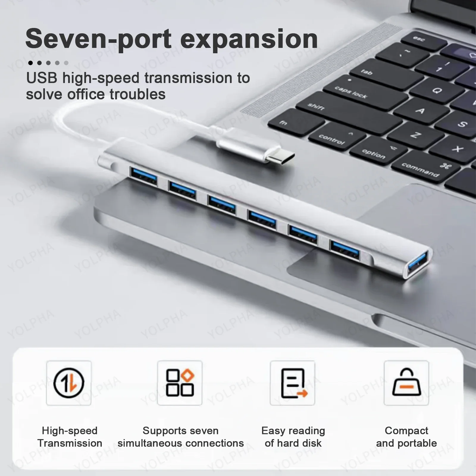 ฮับ3.0 USB ฮับ2.0 USB C ฮับ USB C ฮับหลายประเภท C ฮับแยกความเร็วสูง5Gbps สำหรับคอมพิวเตอร์พีซีพอร์ตหลายพอร์ต USB ฮับ7พอร์ต