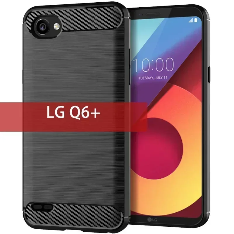 Soft Silicone Case for LG Q6 plus Q6+ Holder Stand Shockproof Cover for lg q6 alpha LG Q6 lgq6 Brushed Carbon Fiber Matte Case