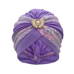 Chapéu de turbante plissado lantejoulas para mulheres muçulmano, gorro, envoltórios de cabeça, festa africana, Nigéria Casamento Gele, moda