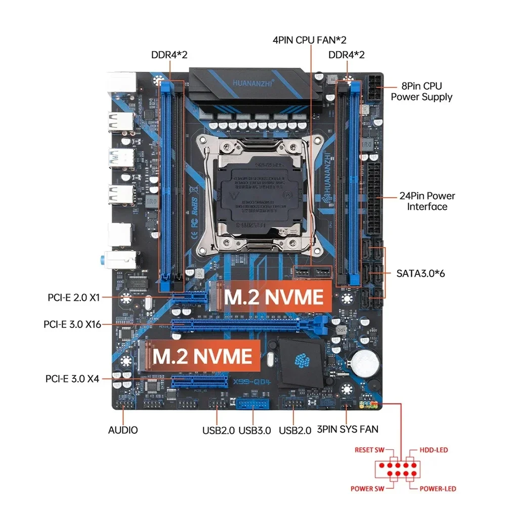 X99-QD4 Motherboard Combo Set Processor XEON E5 2680 V4 Kit With 2x16G 2400MHz DDR4 RECC RAM Support NVME NGFF USB 3.0 LGA2011-3