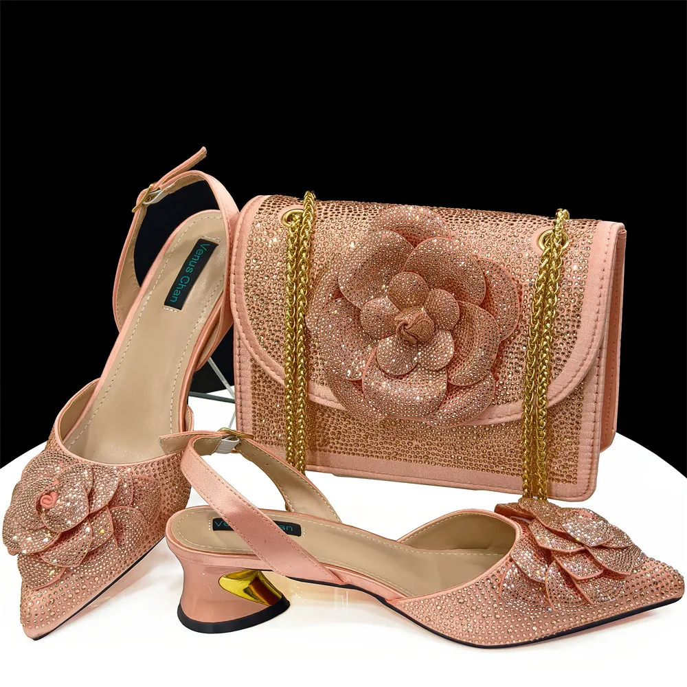 Mature Sweet Spot Goods Sexy Design Thin Heels Comfortable Heels Sandal with Bag Set For Nigerian Women Wedding Party