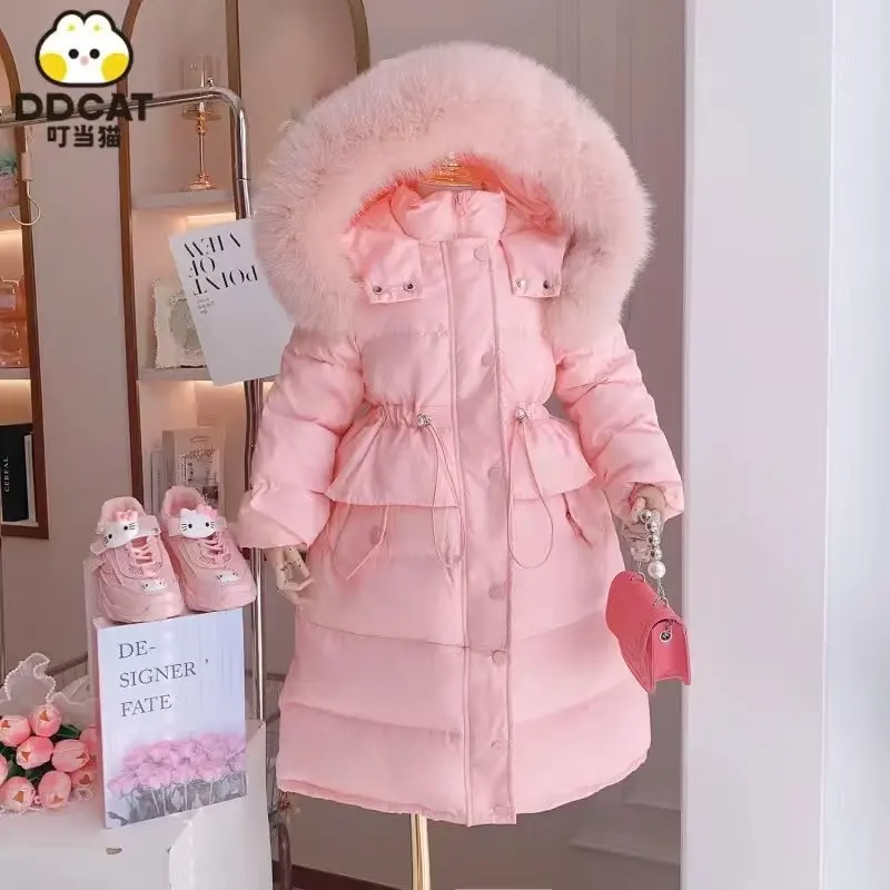 NEW Children's Parkas Winter Hooded Down Jacket For Girls Winter Clothes Kids Warm Thick Velvet Hooded Baby Coats Outerwear