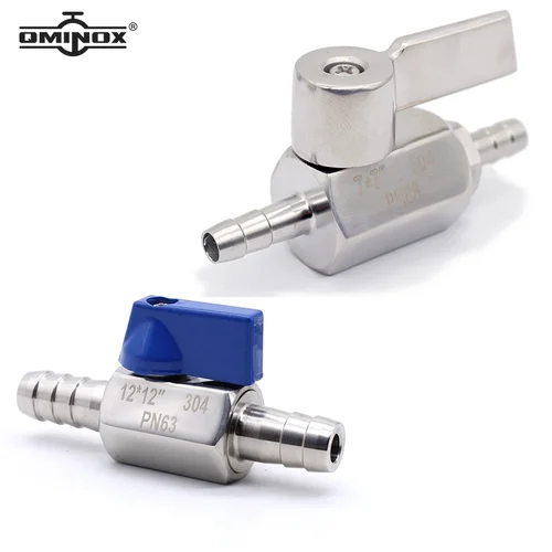QMINOX Mini válvula de bola para manguera ID 7mm 8mm 10mm 12mm SS304 válvula de bola de cola de manguera SS304 Mini válvula de cierre para agua y Gas