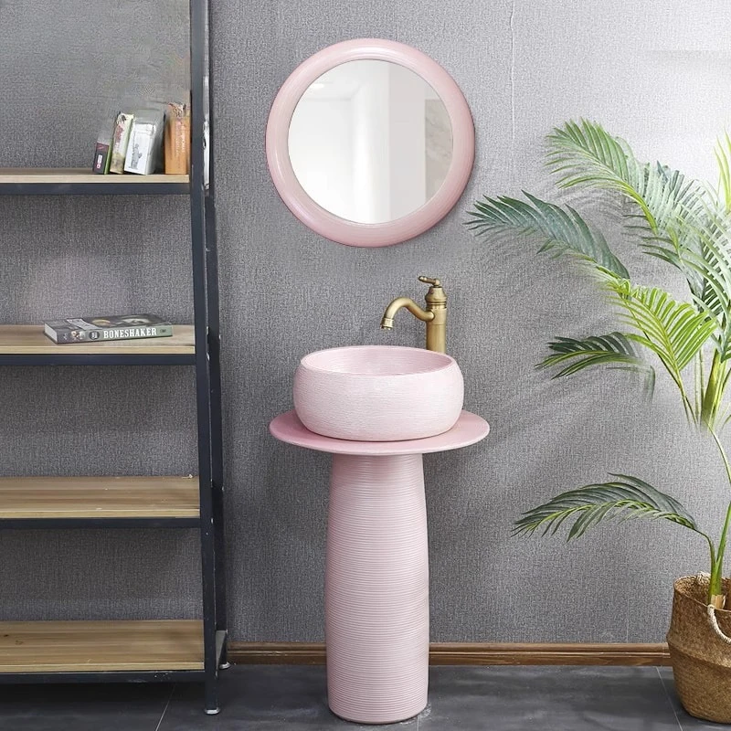 

Nordic style pink column type washbasin ceramic hand wash pool balcony column basin