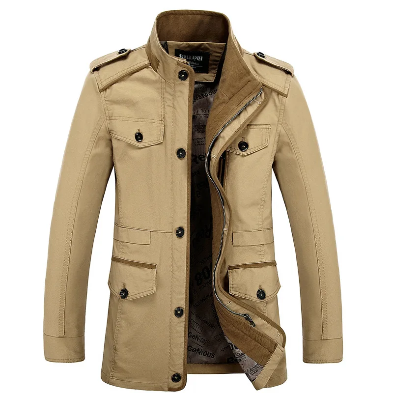 

2024 spring and autumn new men's casual cotton trench coat mid-length jacket fashion middle-aged business coat