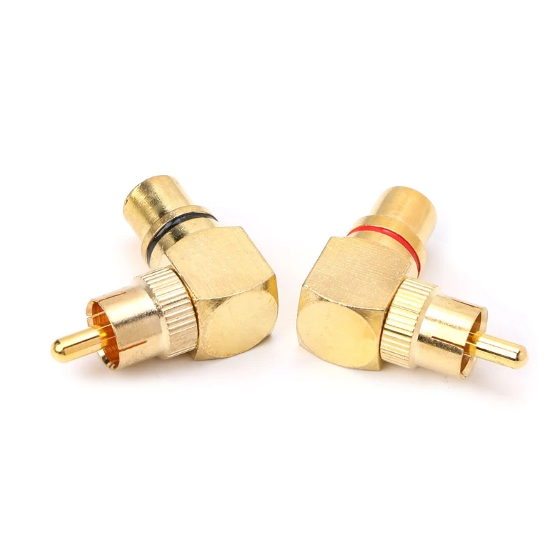 2X Brass RCA Male To Female Gold Plated Connector 90 Degree Adapters