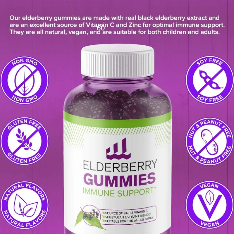 

Sambucus elderberry gummies contain vitamin C and zinc - Black elderberry extract vegetarian gluten free gummies