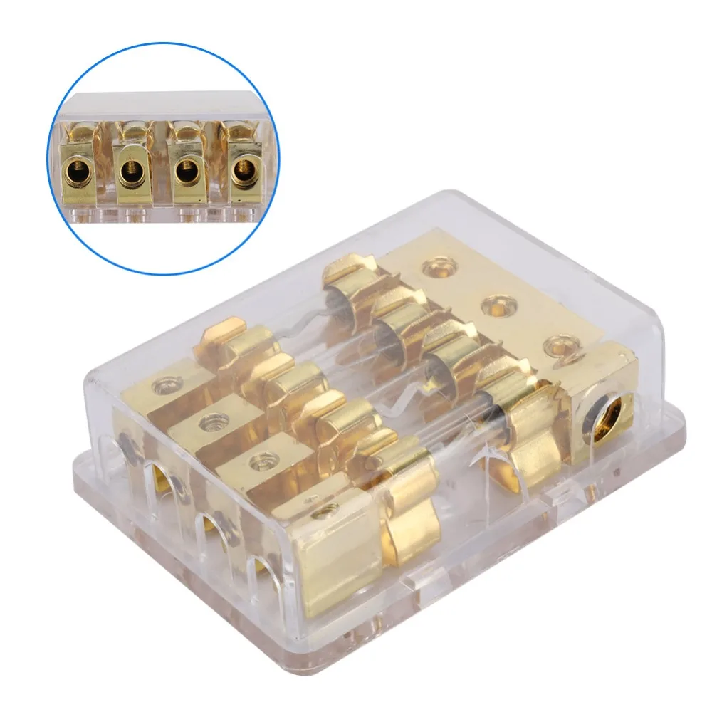 

12V Fuseing Holder Box 1 in 4 Ways Out Transparent Cover Fuseing Holder 60A Circuit Fuseing Block Car Audio Systems