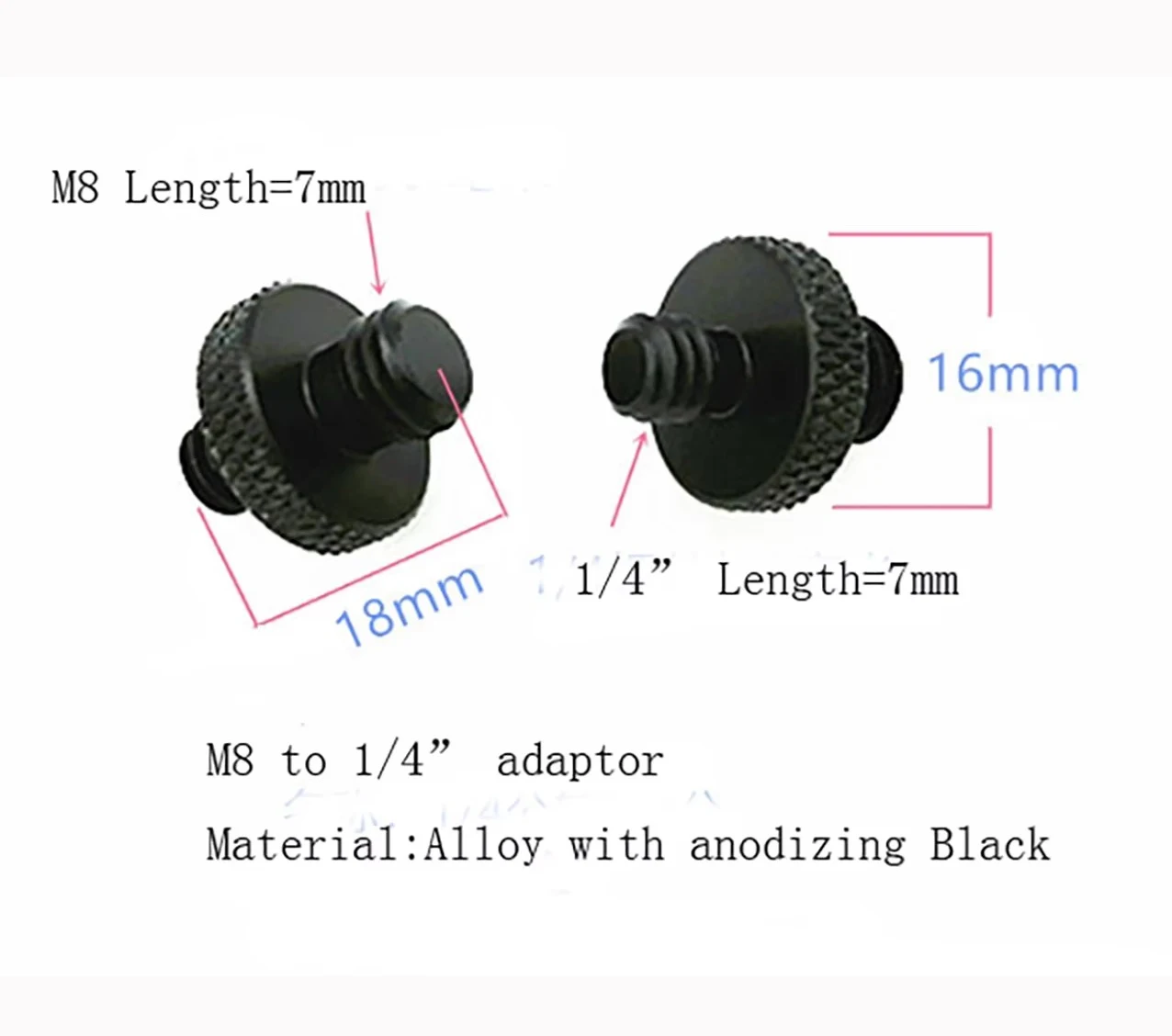 

2pcs M8 Male to 1/4" male adaptors Screw Adapter for tripod and other parts, 1/4-20 male to M8 male adapter